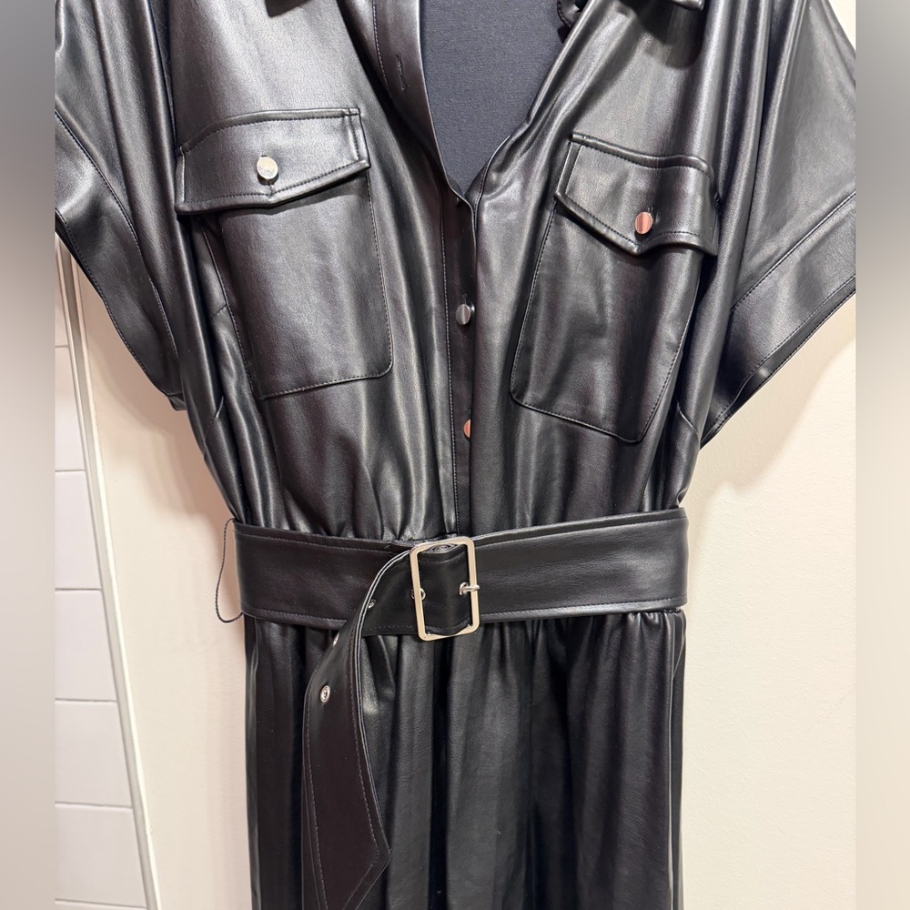 Faux Leather Dress With Pleated Skirt - Picture 7 of 8
